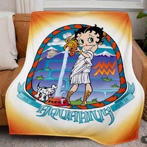 Aquarius Zodiac Throw Blanket with Betty Boop Graphic Design- New